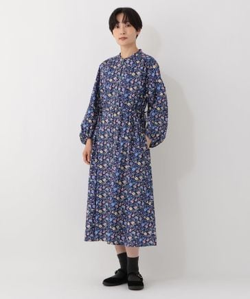 リバティ　クィーンカットギャザーワンピース(Decadent Blooms) Afternoon Tea別注】サイドリボンギャザーワンピース/リバティプリント