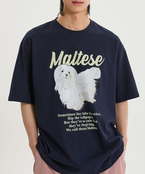 【UNISEX】Wai Kei/マルチーズイラストT ネイビー M ユニインナー ALAND エーランド 137569 韓国通販 ドットエスティ 【UNISEX】Wai Kei/マルチーズイラストT ネイビー M ユニインナー ALAND エーランド 137569 韓国通販 ドットエスティ