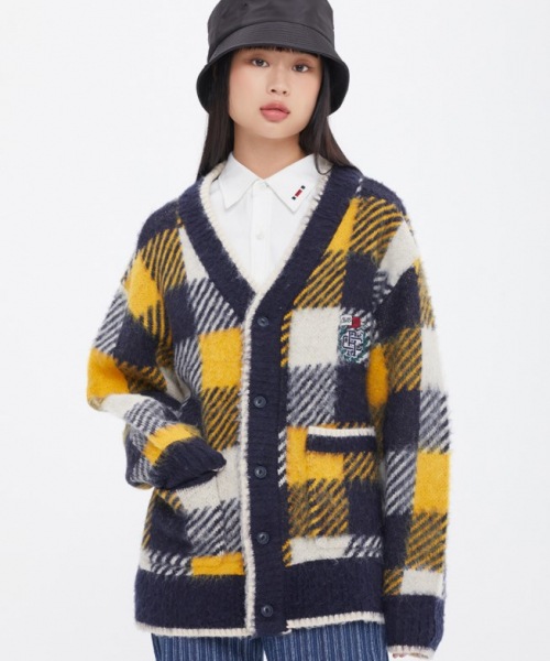 【UNISEX】ROMANTIC CROWN／CHECK KNITカーディガン S