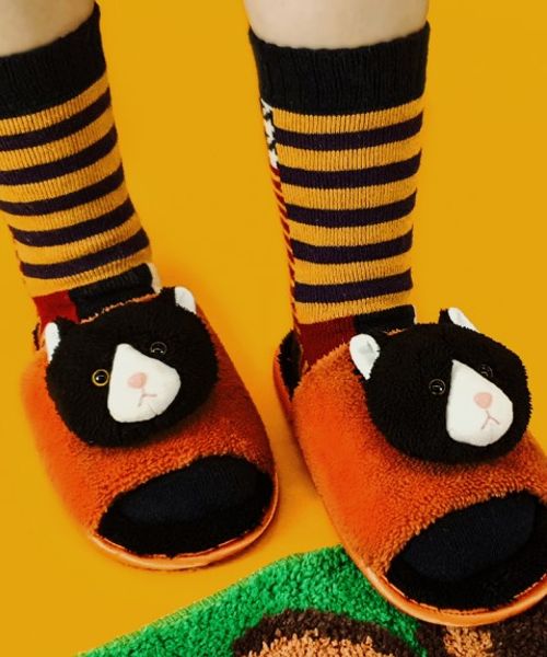 black cat slipper socks