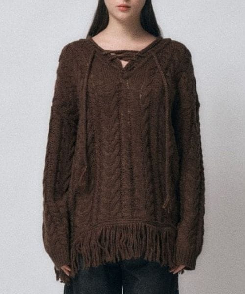 Midnight Move／タッセルニットワンピース ライトベージュ FREE ウィメンズワンピ ALAND エーランド ミッドナイトムーブ 320612 韓国通販 ドットエスティ