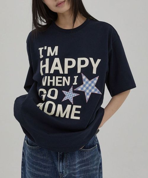 ★K-POPアイドル着用【UNISEX】Wai Kei/IM HAPPY Tシャツ ネイビー M ユニインナー ALAND エーランド 577222 韓国通販 ドットエスティ ★K-POPアイドル着用【UNISEX】Wai Kei/IM HAPPY Tシャツ ネイビー M ユニインナー ALAND エーランド 577222 韓国通販 ドットエスティ