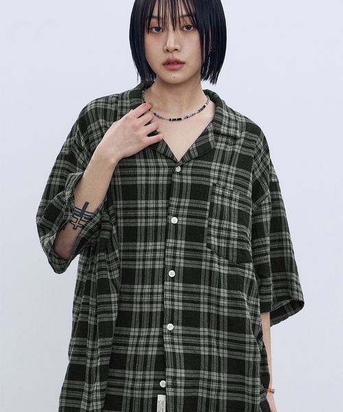 【UNISEX】Filluminate/オープンカラーチェック半袖シャツ グレー L メンズインナー ALAND エーランド 577264 韓国通販 ドットエスティ 【UNISEX】Filluminate/オープンカラーチェック半袖シャツ グレー L メンズインナー ALAND エーランド 577264 韓国通販 ドットエスティ