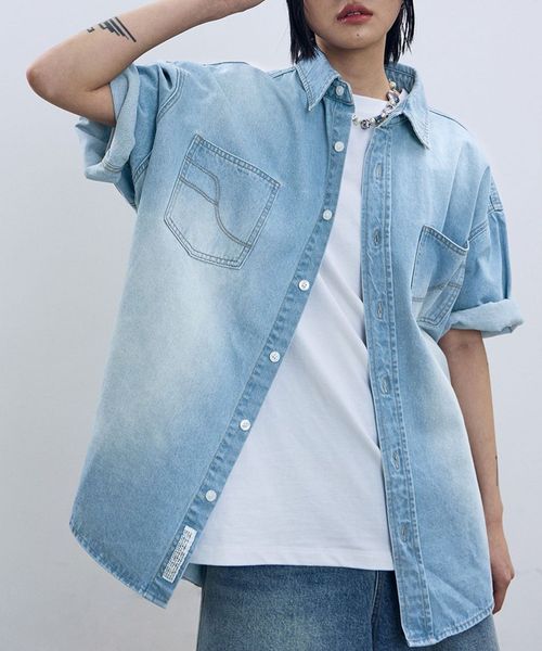 【UNISEX】Filluminate/ステッチデニム半袖シャツ ライトブルー L メンズインナー ALAND エーランド 577267 韓国通販 ドットエスティ 【UNISEX】Filluminate/ステッチデニム半袖シャツ ライトブルー L メンズインナー ALAND エーランド 577267 韓国通販 ドットエスティ