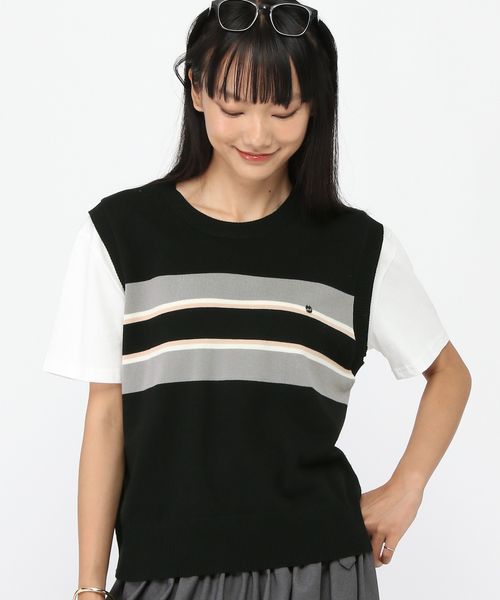 3.3 Field Trip/ボーダーベスト付きTシャツ シルバー FREE ウィメンズインナー ALAND エーランド 588201 韓国通販 ドットエスティ 3.3 Field Trip/ボーダーベスト付きTシャツ シルバー FREE ウィメンズインナー ALAND エーランド 588201 韓国通販 ドットエスティ
