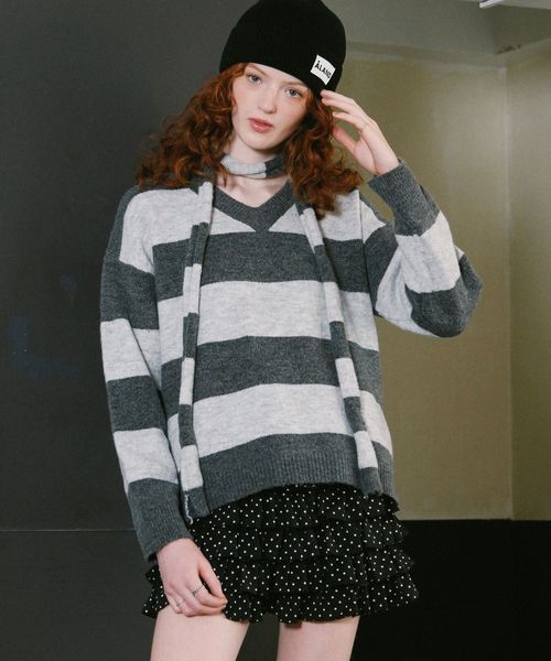 3.3 Field Trip/ストールボーダーニットトップス グレー FREE ウィメンズインナー ALAND エーランド 595400 韓国通販 ドットエスティ 3.3 Field Trip/ストールボーダーニットトップス グレー FREE ウィメンズインナー ALAND エーランド 595400 韓国通販 ドットエスティ