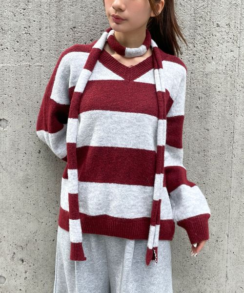 3.3 Field Trip/ストールボーダーニットトップス ボルドー FREE ウィメンズインナー ALAND エーランド 595400 韓国通販 ドットエスティ 3.3 Field Trip/ストールボーダーニットトップス ボルドー FREE ウィメンズインナー ALAND エーランド 595400 韓国通販 ドットエスティ