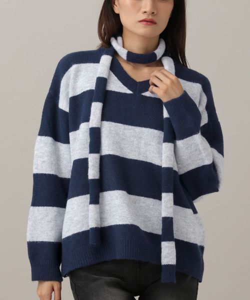 3.3 Field Trip/ストールボーダーニットトップス ネイビー FREE ウィメンズインナー ALAND エーランド 595400 韓国通販 ドットエスティ 3.3 Field Trip/ストールボーダーニットトップス ネイビー FREE ウィメンズインナー ALAND エーランド 595400 韓国通販 ドットエスティ