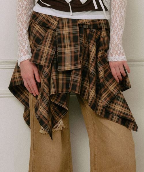 3.3 Field Trip／シャツ風チェックミニスカート ライトベージュ FREE ウィメンズボトムス ALAND エーランド 595711 韓国通販 ドットエスティ
