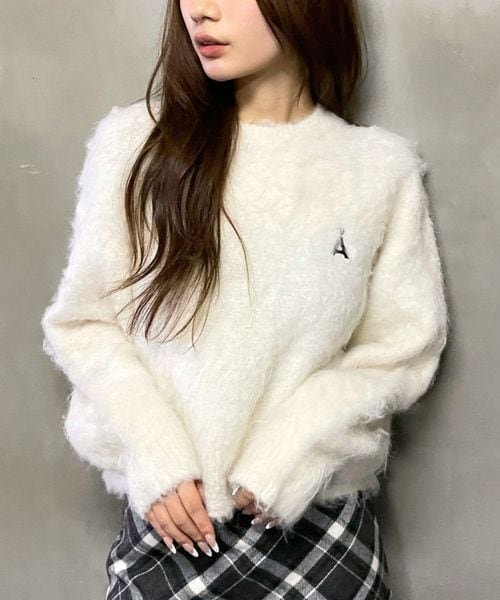 【UNISEX】ALAND／Aロゴシャギークルーネックプルオーバー ベージュ L ALグッズ ALAND エーランド 596407 韓国通販 ドットエスティ