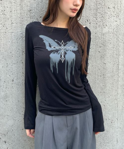 【日本ALAND限定】MAHAGRID/BUTTERFLY ロンT シルバー FREE ユニインナー ALAND エーランド 597557 韓国通販 ドットエスティ 【日本ALAND限定】MAHAGRID/BUTTERFLY ロンT シルバー FREE ユニインナー ALAND エーランド 597557 韓国通販 ドットエスティ