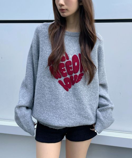 【新色追加・一部カラー予約】3.3 Field Trip／ハートロゴモチーフニット グレー FREE ウィメンズインナー ALAND エーランド 598185 韓国通販 ドットエスティ