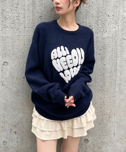 【新色追加・一部カラー予約】3.3 Field Trip／ハートロゴモチーフニット ネイビー FREE ウィメンズインナー ALAND エーランド 598185 韓国通販 ドットエスティ