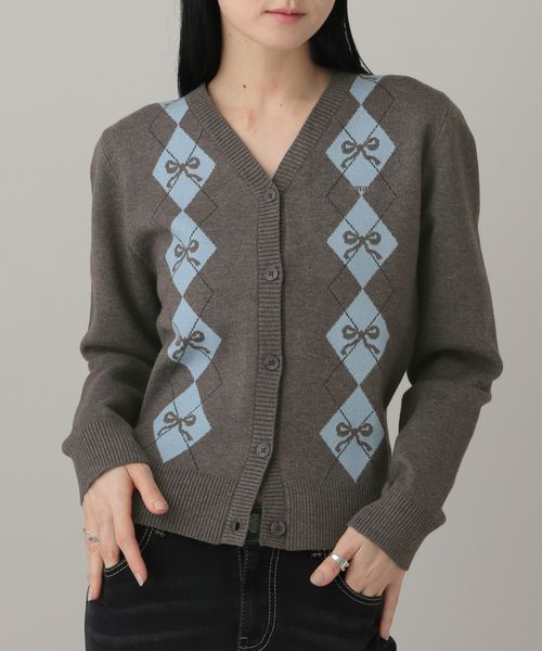 【再入荷】AMES WORLDWIDE／Vネックアーガイルニットカーディガン チャコールグレー FREE ユニインナー ALAND エーランド 601471 韓国通販 ドットエスティ