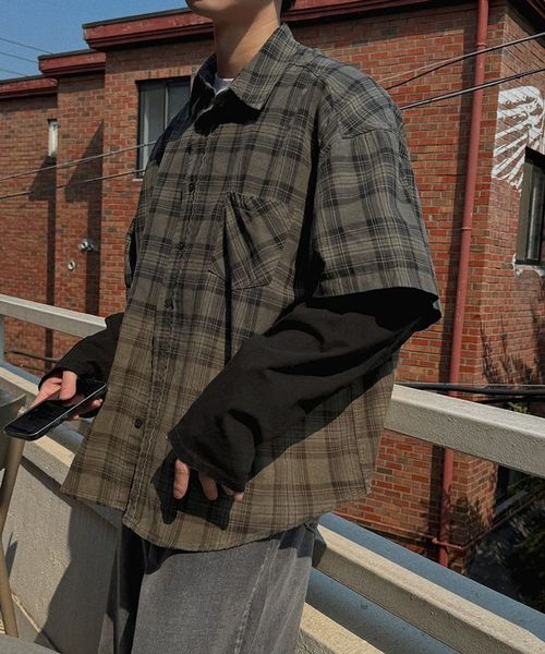 【UNISEX】ASCLO/レイヤードチェックシャツ カーキ FREE メンズインナー ALAND エーランド 608720 韓国通販 ドットエスティ 【UNISEX】ASCLO/レイヤードチェックシャツ カーキ FREE メンズインナー ALAND エーランド 608720 韓国通販 ドットエスティ