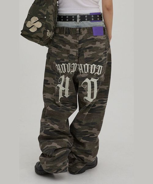 【UNISEX】HOODHOOD／Chain 刺繍パンツ ホワイト L ユニボトムス ALAND エーランド 613003 韓国通販 ドットエスティ