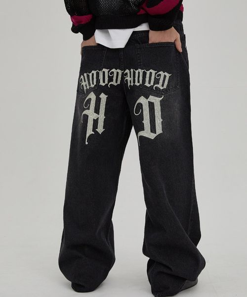 【UNISEX】HOODHOOD／Chain 刺繍パンツ シルバー M ユニボトムス ALAND エーランド 613003 韓国通販 ドットエスティ