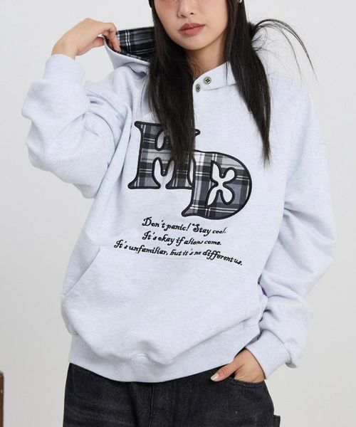 【UNISEX】HOODHOOD/チェックアップリケフード ライトグレー M ユニインナー ALAND エーランド 613069 韓国通販 ドットエスティ 【UNISEX】HOODHOOD/チェックアップリケフード ライトグレー M ユニインナー ALAND エーランド 613069 韓国通販 ドットエスティ