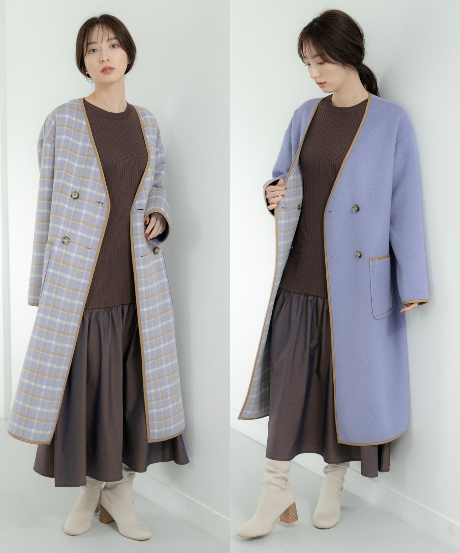 アンデミュウ リバーシブルチェックコート ロングコート ジャケット