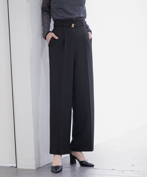 Andemiu 【LサイズWEB限定】バックルベルトストレートパンツ ブラック L ウィメンズボトムス_AM アンデミュウ 291919 and ST アンドエスティ(旧ドットエスティ) Andemiu 【LサイズWEB限定】バックルベルトストレートパンツ ブラック L ウィメンズボトムス_AM アンデミュウ 291919 and ST アンドエスティ(旧ドットエスティ)