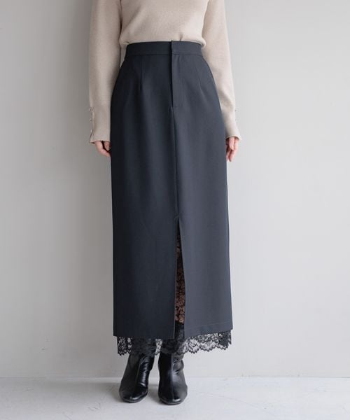Andemiu レースカサネIラインスカート ダークブルー S ウィメンズボトムス アンデミュウ 325585 and ST アンドエスティ（旧ドットエスティ）