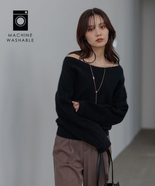 Andemiu 【洗える】CNラクーンコンオフショルニット ブラック FREE ウィメンズインナー アンデミュウ 491270 and ST アンドエスティ（旧ドットエスティ）