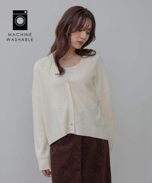 Andemiu 【洗える】メリノウールショートVカーディガン オフホワイト FREE ウィメンズインナー アンデミュウ 491829 and ST アンドエスティ（旧ドットエスティ）