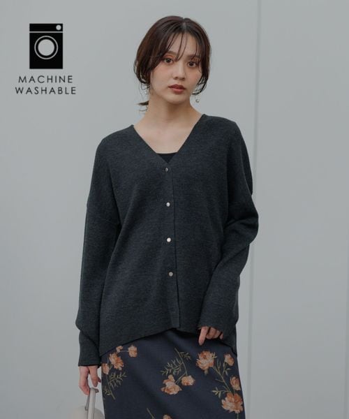 Andemiu 【洗える】メリノウールロングVカーディガン チャコールグレー FREE ウィメンズインナー アンデミュウ 491830 and ST アンドエスティ（旧ドットエスティ）