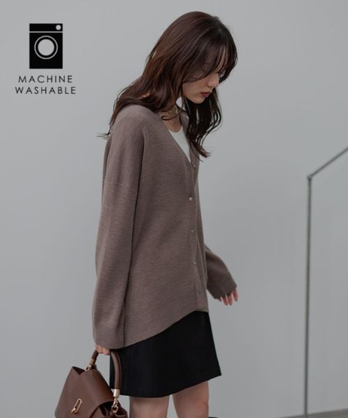 Andemiu 【洗える】メリノウールロングVカーディガン ベージュ FREE ウィメンズインナー アンデミュウ 491830 and ST アンドエスティ（旧ドットエスティ）