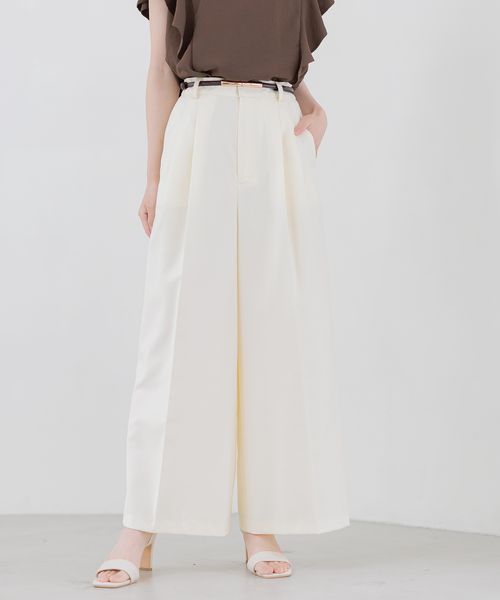 Andemiu タックワイドパンツ ナチュラル M ウィメンズボトムス アンデミュウ 579804 and ST アンドエスティ(旧ドットエスティ) Andemiu タックワイドパンツ ナチュラル M ウィメンズボトムス アンデミュウ 579804 and ST アンドエスティ(旧ドットエスティ)