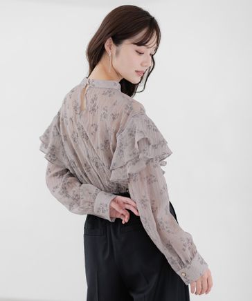新品 9733 L フロッキー 花模様 オーバー 売れ筋商品|||ブラウス アイボリー系 春 夏 秋 レディース 綿100％ コットン シャツ 上品 50代 60代 70代 先行予約】フロッキーフラワーブラウス | [公式]アンデミュウ