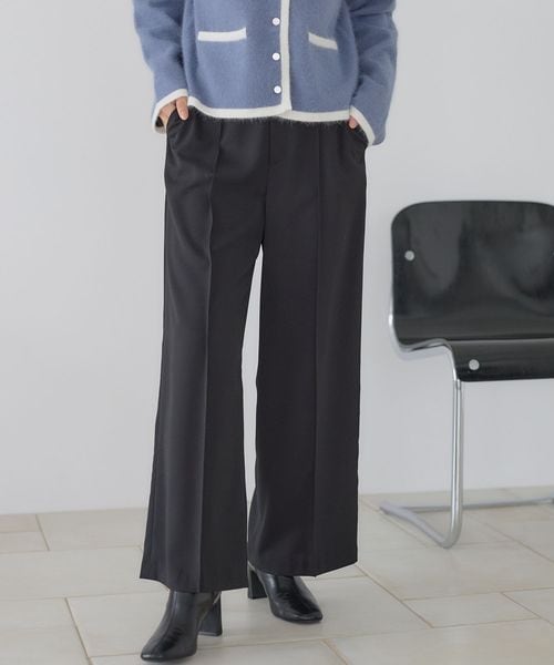Andemiu ピンタックストレートパンツ ブラック M ウィメンズボトムス アンデミュウ 601011 and ST アンドエスティ（旧ドットエスティ）