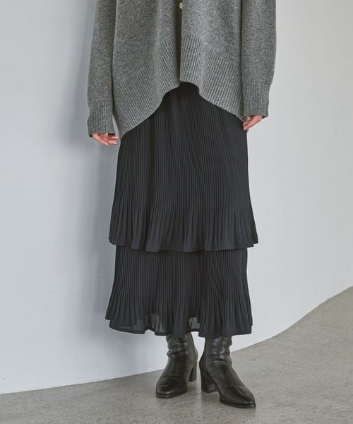 apart by lowrys 【新色追加】ホソプリーツティアードスカート/完売カラー・TALLサイズWEB先行予約 ブラック FREE ウィメンズボトムス アパートバイローリーズ 170868 and ST アンドエスティ（旧ドットエスティ）