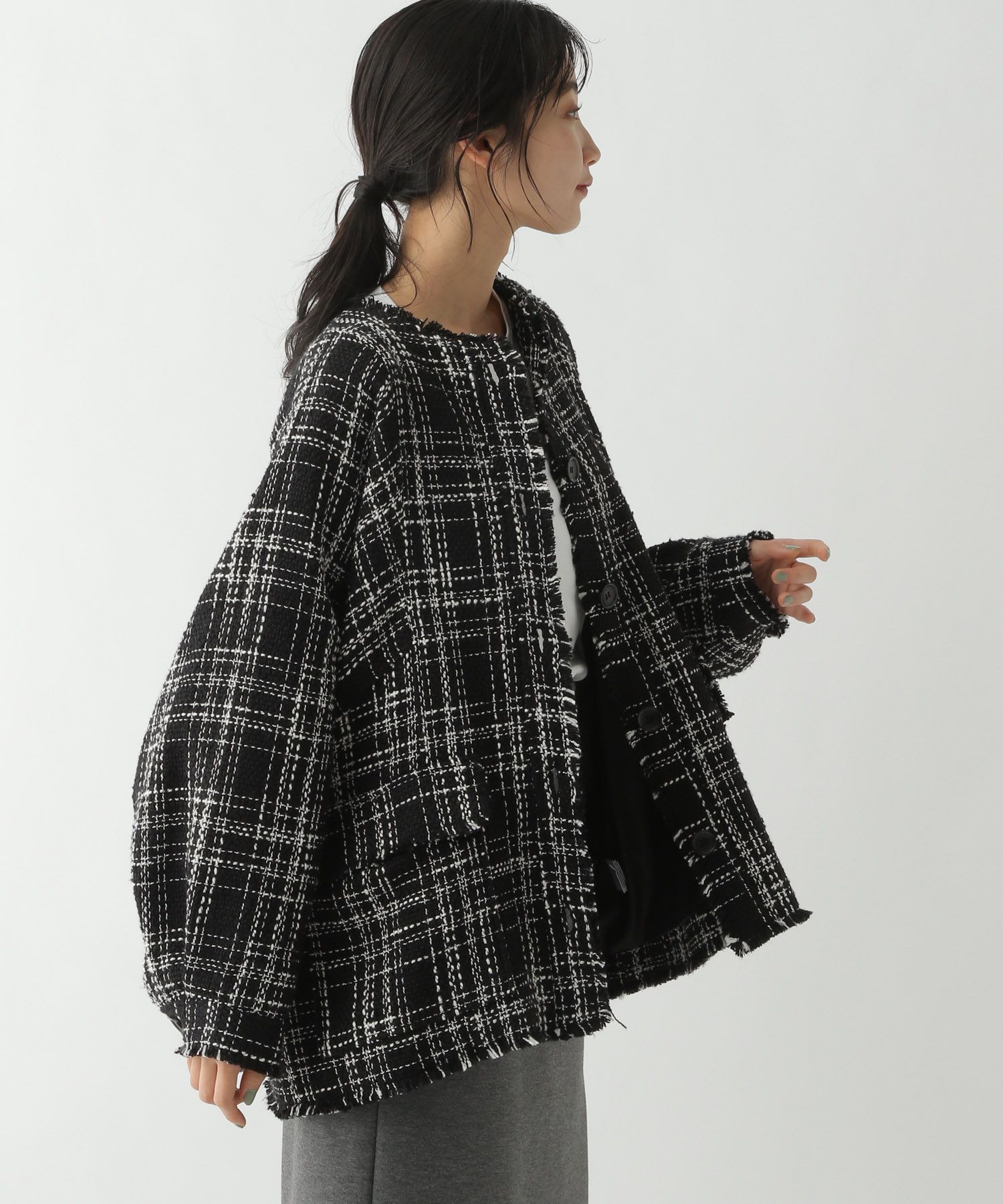 最大71%オフ! L'Orロル Fringe Tweed Jacket フリンジツイード