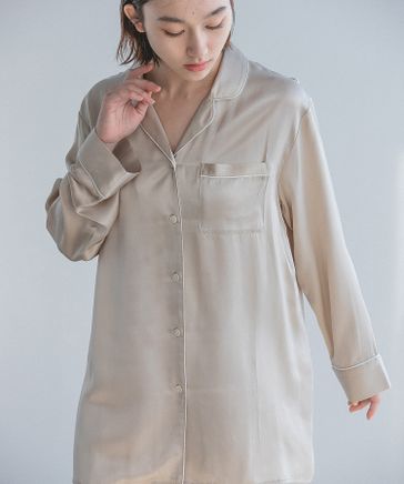 【e/rm】シルクサテンパイピングシャツ フリーサイズ