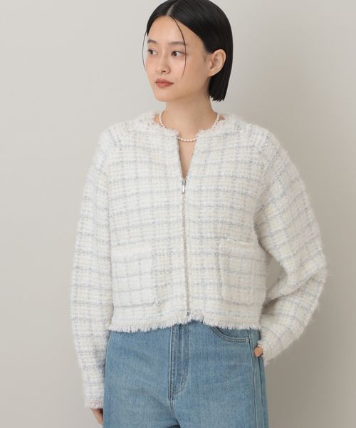 apart by lowrys 【セットアップ対応】ツィードニットZIPカーディガン オフホワイト FREE ウィメンズインナー アパートバイローリーズ 495514 and ST アンドエスティ（旧ドットエスティ）