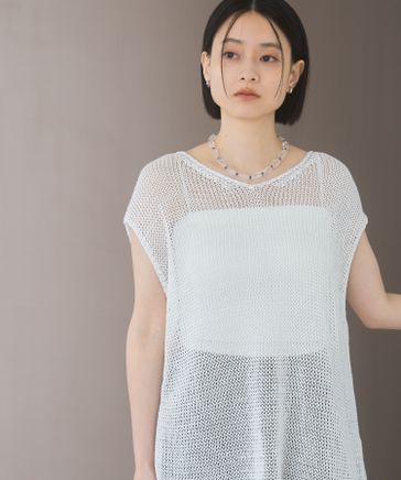 リネンコンメッシュプルオーバーフレンチスリーブ | [公式