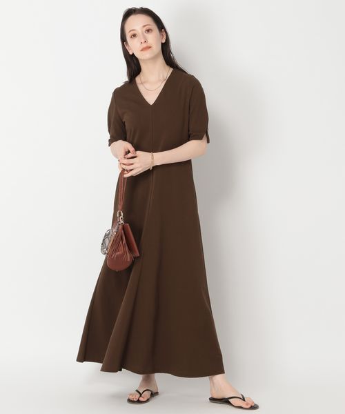 Linen V-Neck Dress Brown 未発売品