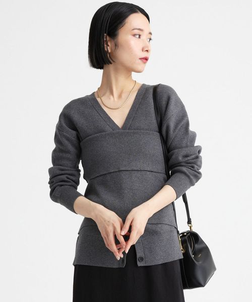 BABYLONE コットンカシミヤニットカーディガン チャコールグレー FREE ウィメンズインナー バビロン 248729 and ST アンドエスティ（旧ドットエスティ）