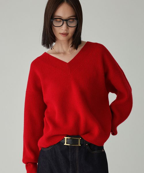 BABYLONE アゼニュアンスVネックプルオーバー レッド FREE ウィメンズインナー バビロン 594762 and ST アンドエスティ（旧ドットエスティ）
