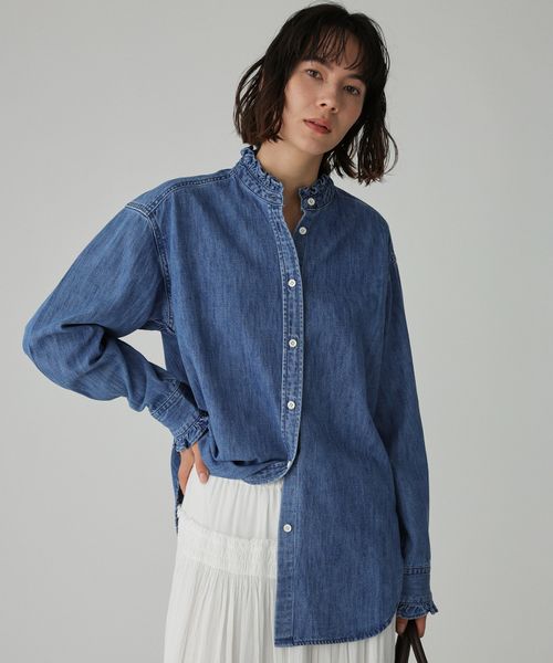 BABYLONE デニムフリルシャツ ライトブルー FREE ウィメンズインナー バビロン 607819 and ST アンドエスティ（旧ドットエスティ）