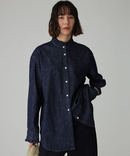 BABYLONE デニムフリルシャツ ブルー FREE ウィメンズインナー バビロン 607819 and ST アンドエスティ（旧ドットエスティ）