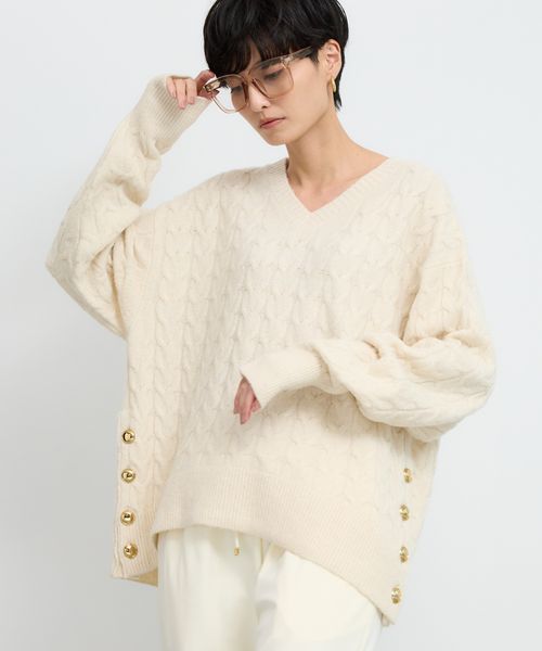 BARNYARDSTORM サイドボタンケーブルニット ライトグレー FREE ウィメンズインナー バーンヤードストーム 594018 and ST アンドエスティ（旧ドットエスティ）