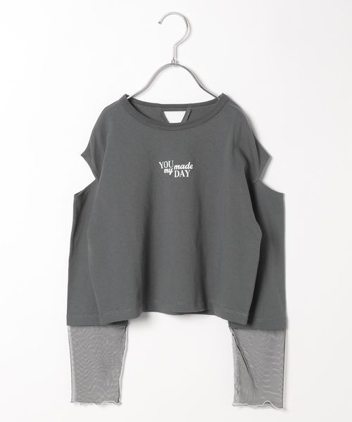 BAYFLOW 袖チュールカタアキTシャツ(KIDS) チャコールグレー キッズ ベイフロー 109493 and ST アンドエスティ(旧ドットエスティ) BAYFLOW 袖チュールカタアキTシャツ(KIDS) チャコールグレー キッズ ベイフロー 109493 and ST アンドエスティ(旧ドットエスティ)