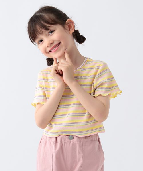 BAYFLOW ショート丈リブボーダーTシャツ ベージュ キッズ ベイフロー 137439 and ST アンドエスティ(旧ドットエスティ) BAYFLOW ショート丈リブボーダーTシャツ ベージュ キッズ ベイフロー 137439 and ST アンドエスティ(旧ドットエスティ)