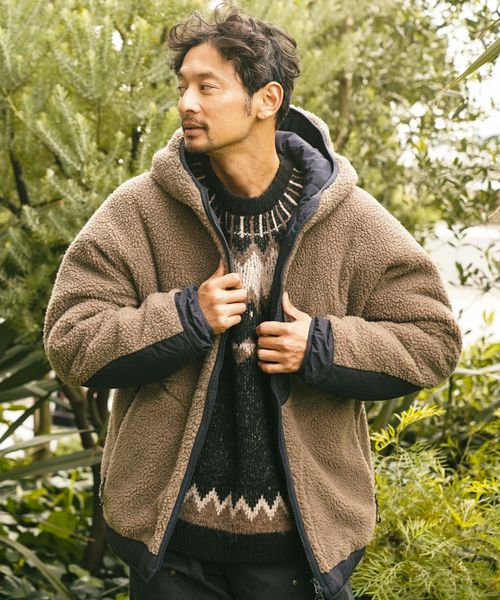 極美品 未使用級 BAYFLOW 4WAYボアフーディブルゾン 18AW カーキ