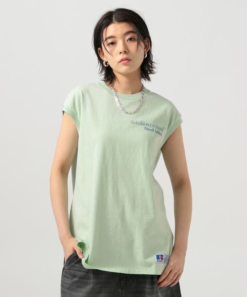 BAYFLOW 【RUSSELL ATHLETIC (ラッセルアスレティック)】別注バックプリントノースリーブT グリーン FREE ウィメンズインナー ベイフロー 234930 and ST アンドエスティ(旧ドットエスティ) BAYFLOW 【RUSSELL ATHLETIC (ラッセルアスレティック)】別注バックプリントノースリーブT グリーン FREE ウィメンズインナー ベイフロー 234930 and ST アンドエスティ(旧ドットエスティ)