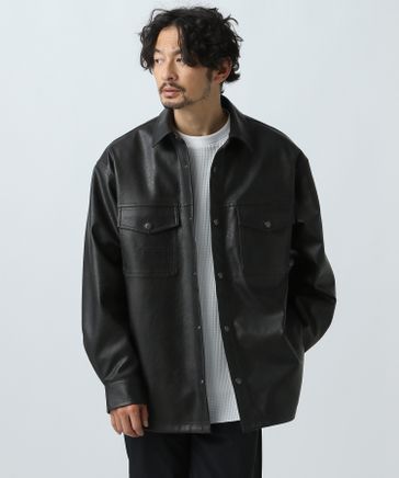ミュウ　黒レザーシャツ Miu Miu レザーシャツジャケット | ブラック | FARFETCH JP