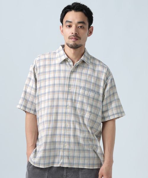 BAYFLOW ［快適な着心地］楊柳チェックシャツ ライトグレー M メンズインナー ベイフロー 329617 and ST アンドエスティ（旧ドットエスティ）