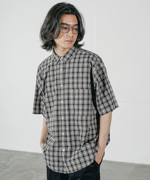 BAYFLOW [トレンド柄] アソートチェックシャツ ブラウン L メンズインナー ベイフロー 497013 and ST アンドエスティ（旧ドットエスティ）